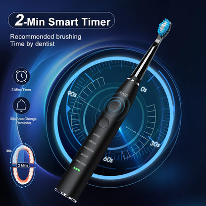 Seago SG-575 Sonic Electric Toothbrush – USB Rechargeable Adult Toothbrush with 4 Replacement Heads, Travel Case & 360-Day Battery Life, IPX7 Waterproof