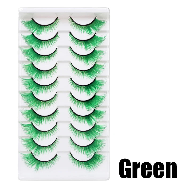 Colorful Halloween False Eyelashes – Blue, Red & Pink Cosplay Fake Lash Extensions for Makeup Looks