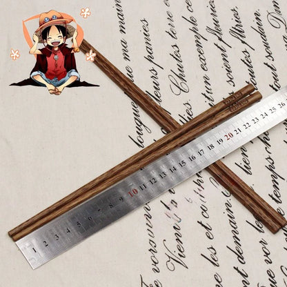 2 Pairs ONE PIECE Wooden Chopsticks – Anime Cartoon, Non-Slip, Reusable Tableware for Lunch, Sushi, with Belt Bag Accessory