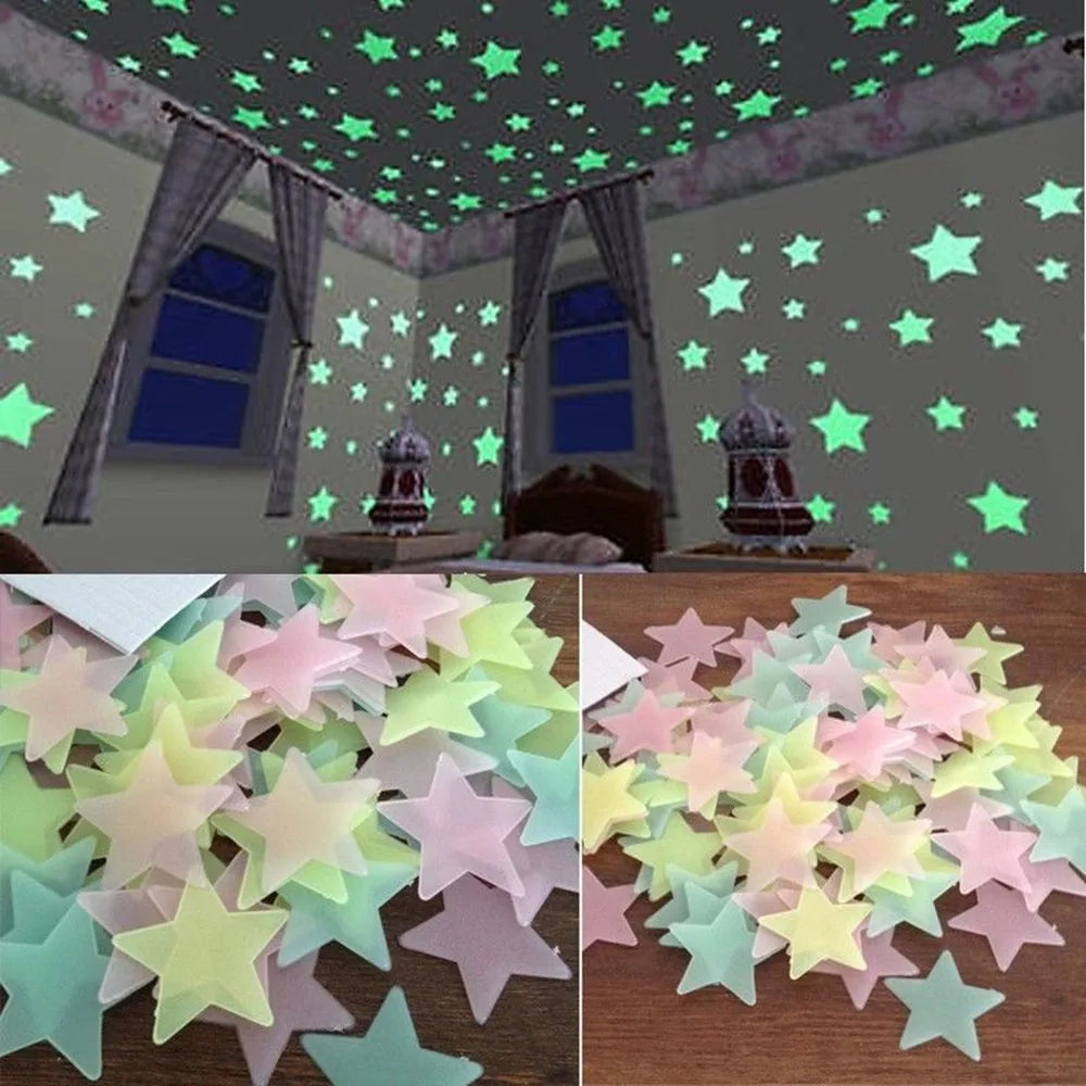 100pcs Glow in the Dark Stars Stickers - Fluorescent Ceiling & Wall Decor for Kids Rooms
