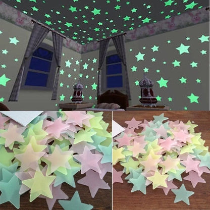 100pcs Glow in the Dark Stars Stickers - Fluorescent Ceiling & Wall Decor for Kids Rooms