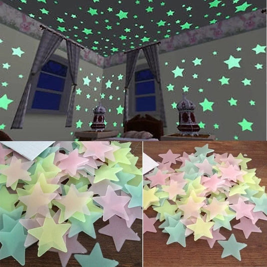 100pcs Glow in the Dark Stars Stickers - Fluorescent Ceiling & Wall Decor for Kids Rooms