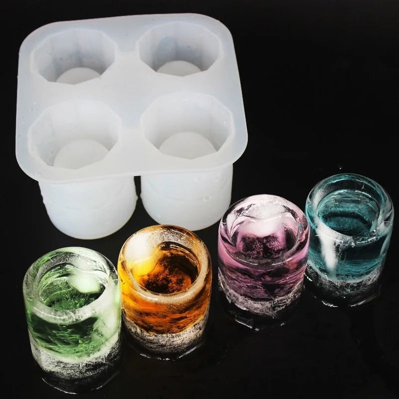 Silicone 4-Hole Ice Cube Mold – Round Press Ice Block Maker for Whiskey, Beer, and Bar Kitchen Use