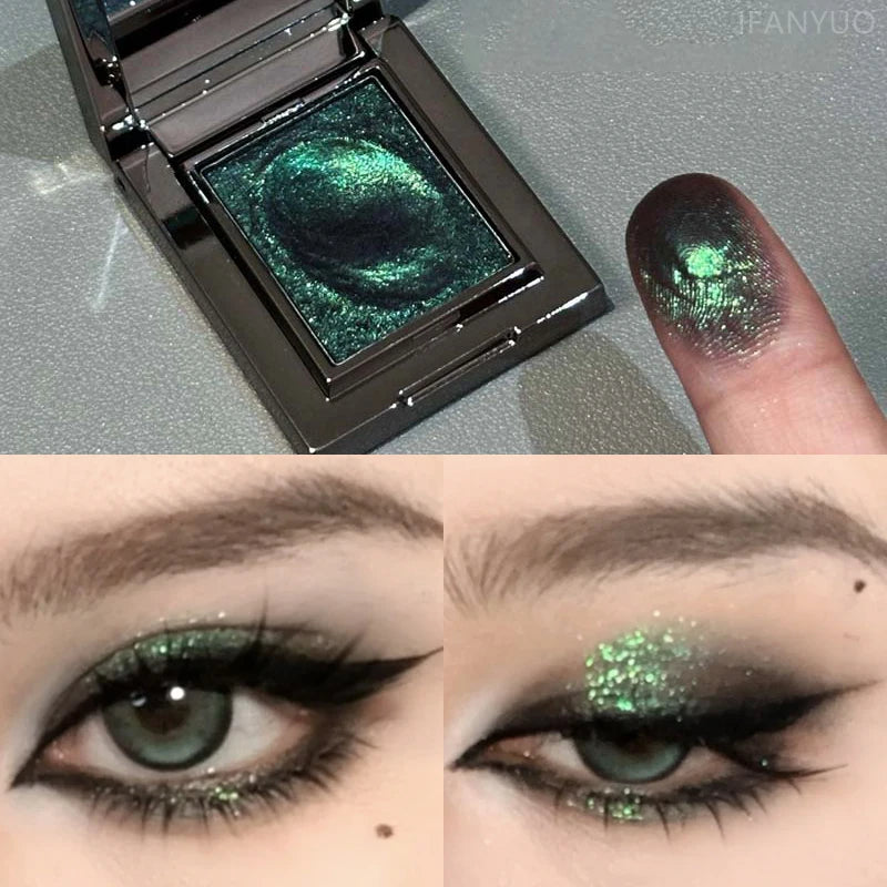 Chameleon Dark Green Eyeshadow Palette – Sparkling Pearlescent Mashed Potato Eye Shadow for Brightening Makeup