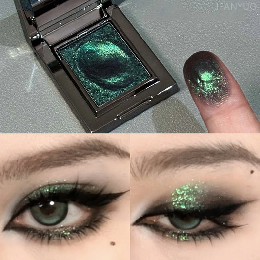 Chameleon Dark Green Eyeshadow Palette – Sparkling Pearlescent Mashed Potato Eye Shadow for Brightening Makeup