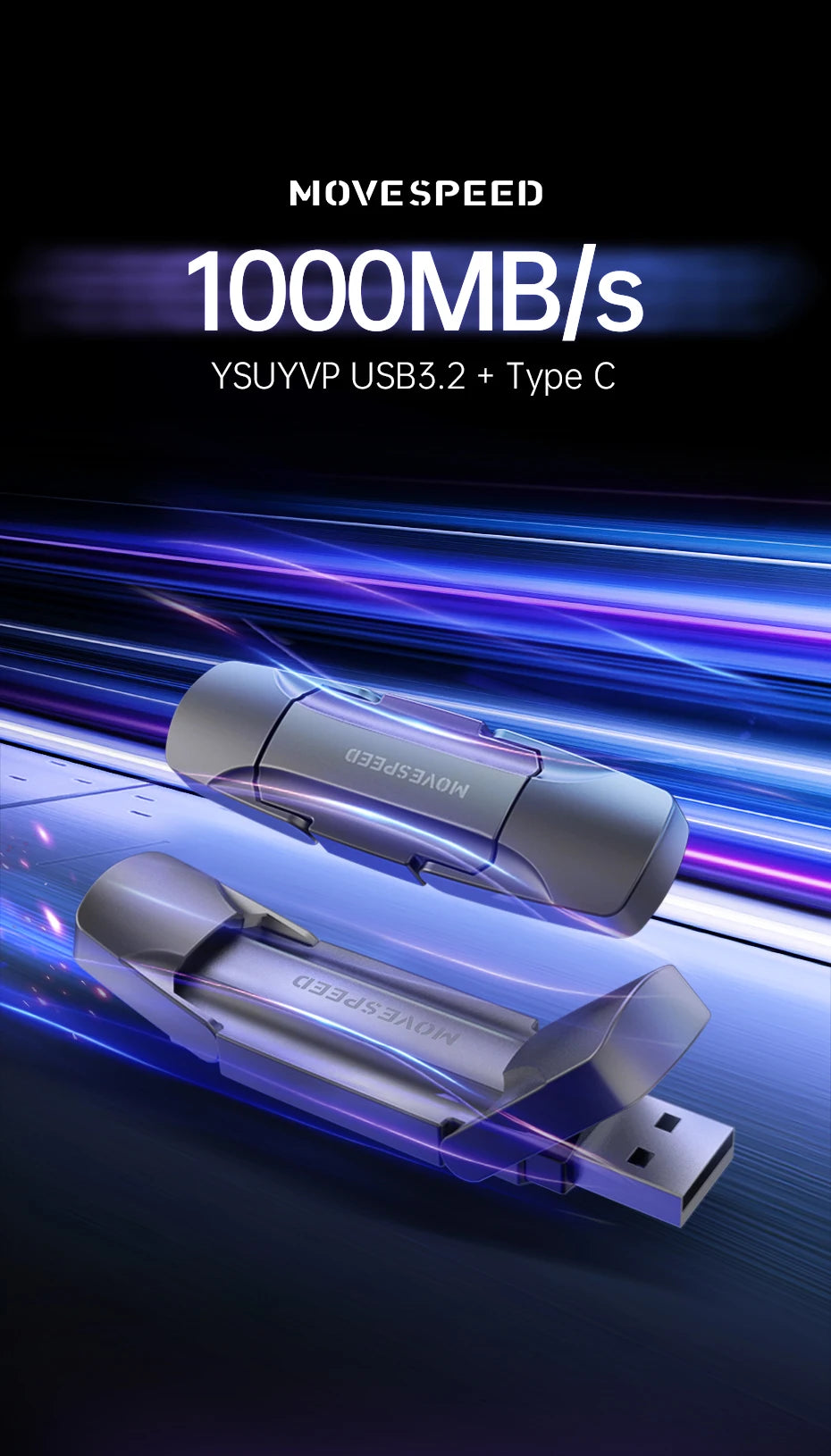 MOVESPEED 1000MB/s USB3.2 Gen 2 Type C Solid State Pen Drive - 1TB, 512GB, 256GB, 128GB for PC, Smartphone & Tablet