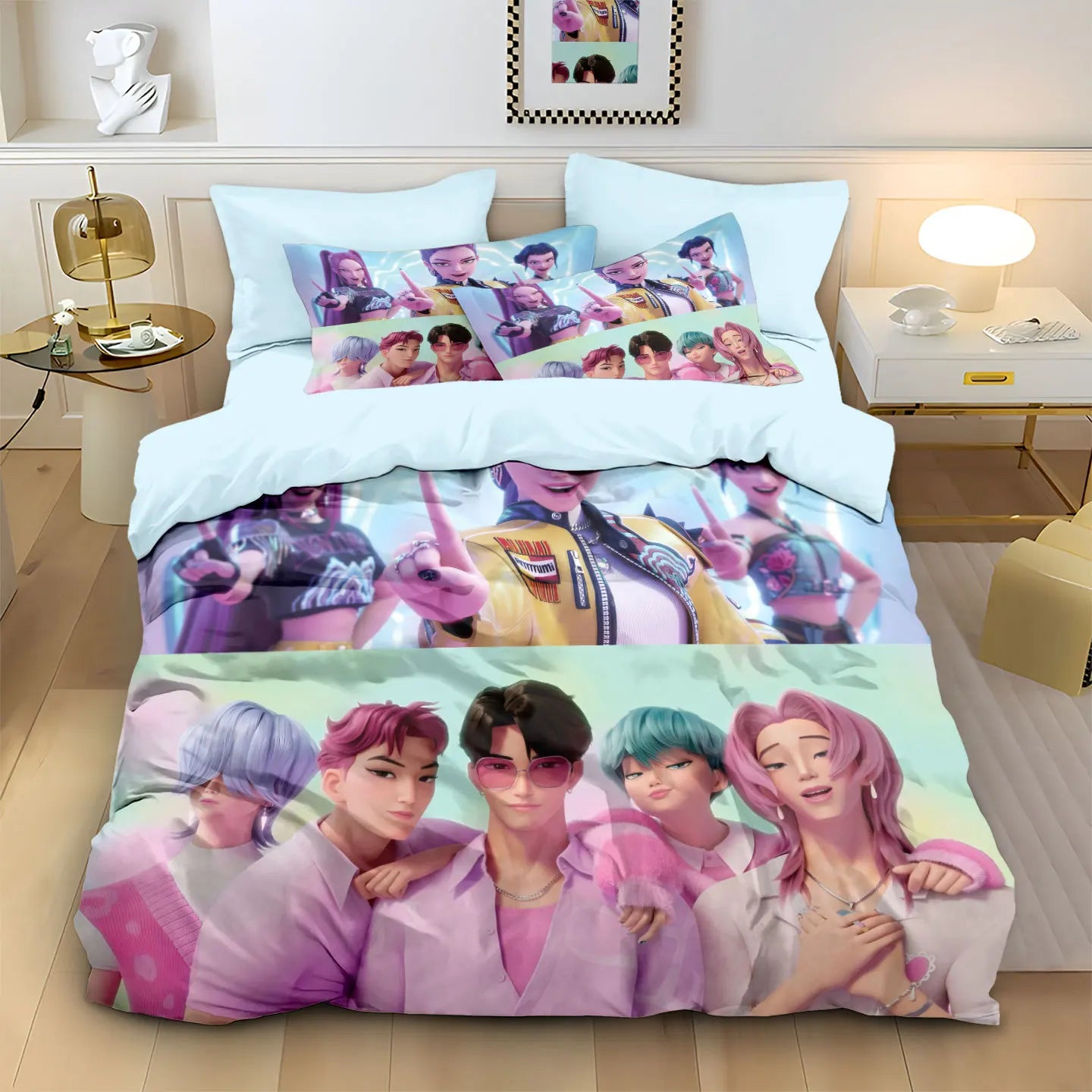 Anime Demon Hunters Zoey Mira Bedding Set – Duvet Cover for Kids, Teens & Adults, Single to King Size Gift