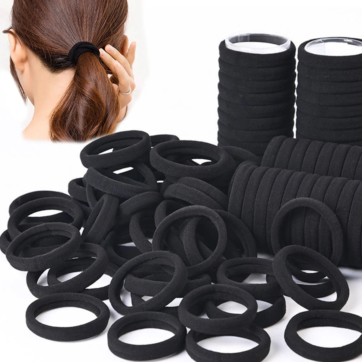 50/100pcs Black Hair Bands - High Elastic Rubber Bands for Women and Girls - Ponytail Holders and Scrunchies Accessories