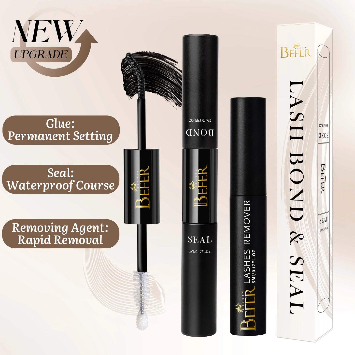 BEFER 2-in-1 Eyelash Glue & Remover — Waterproof Lash Adhesive for Strong, Long-Lasting Eyelashes