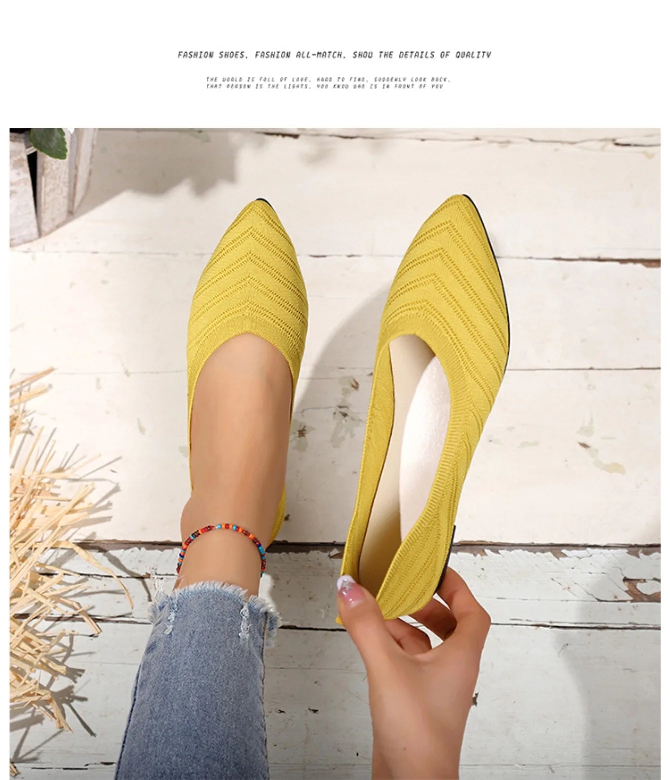 Women’s Solid Color Pointed Toe Knitted Slip-On Flats – Casual Breathable Ballet Loafers