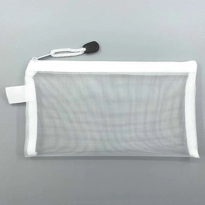 Large Transparent Mesh Pencil Case — Nylon Zip Storage Bag for School & Office Supplies