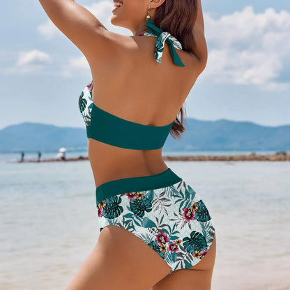 Floral Colour Block High Waist Bikini – Women's Two-Piece Swimsuit Teen Beachwear 2024 Trend