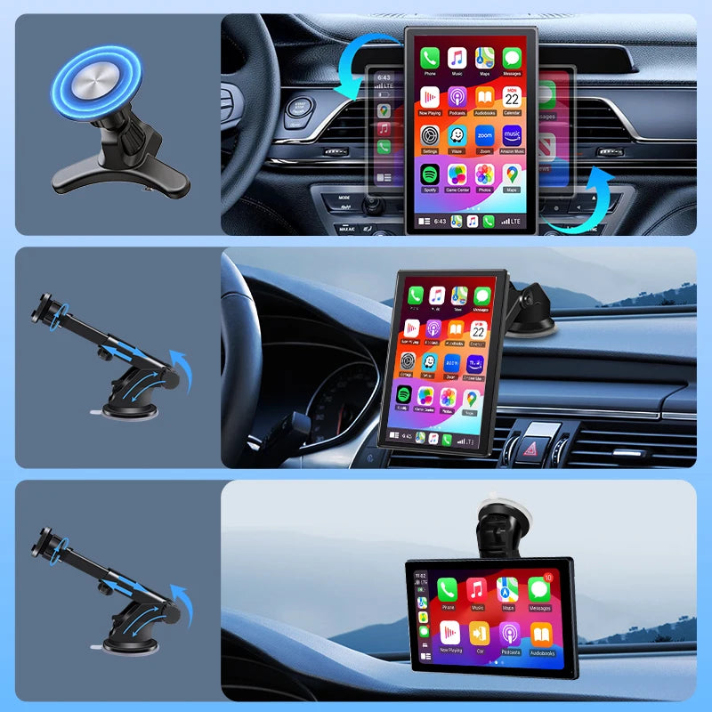 7–9" Universal Car Mirror Screen – Wireless CarPlay & Android Auto Multimedia Player with Portrait/Landscape Support
