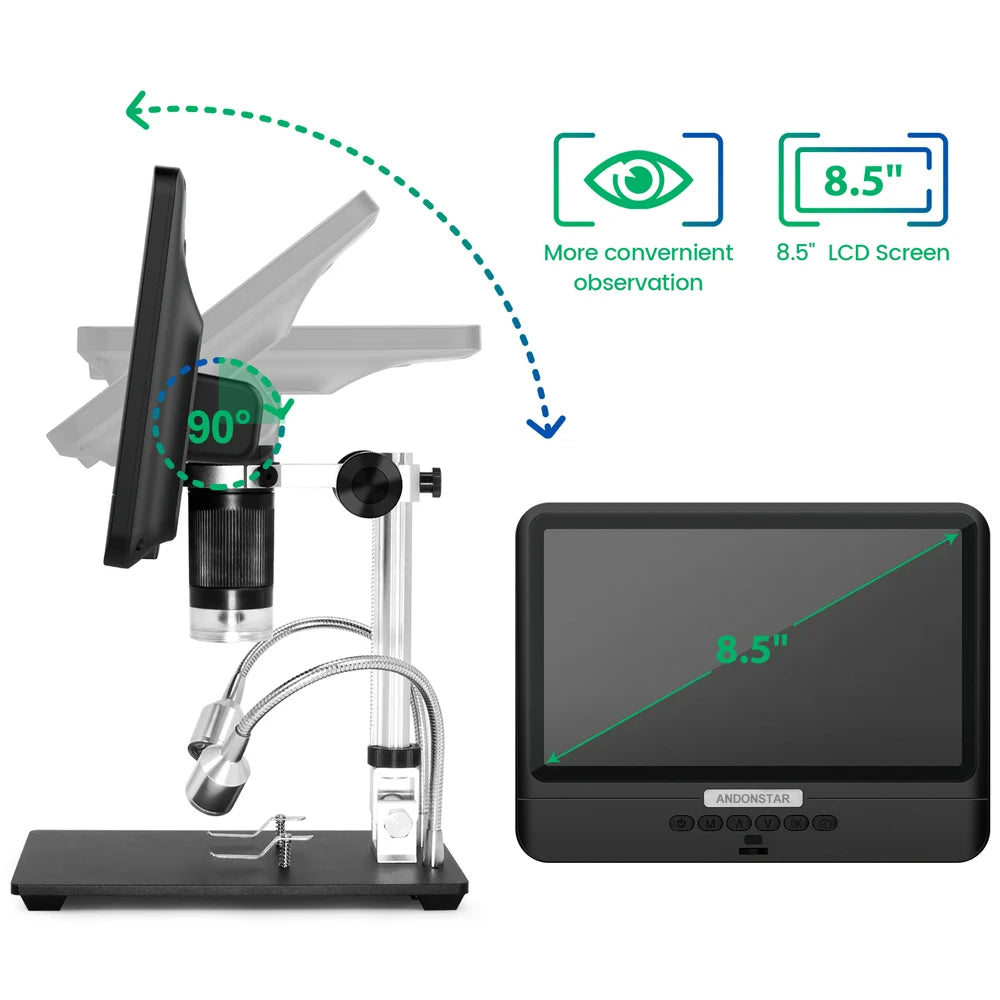 Andonstar AD208 Digital Microscope – 8.5" Adjustable LCD, 1080P HD, Black, Soldering Tool