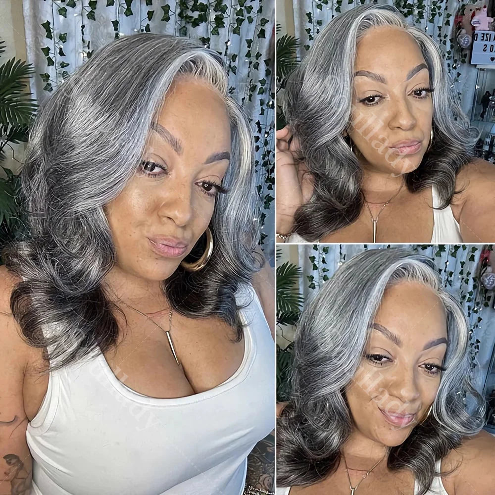 Soul Lady Salt & Pepper 5x5 Glueless HD Lace Closure Wig – Body Wave Bob, Silver Grey Loose Wave Human Hair for Black Women