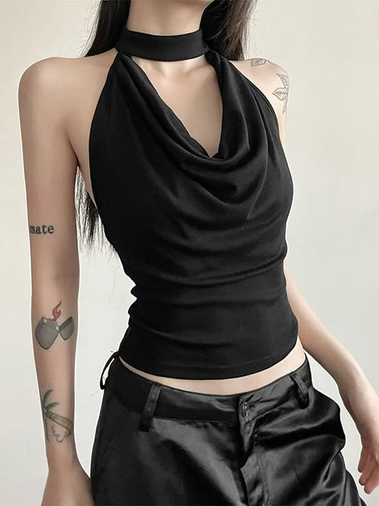 Solid Color Women’s Halter Vest – Casual, Sexy, All-Match Summer Top for Travel & High Street Style