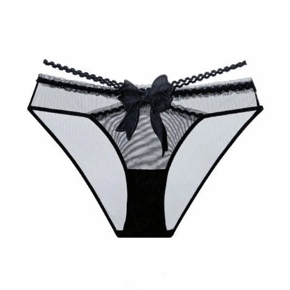 Women’s Low-Waist Lace Briefs - Breathable Mesh Sheer Panties with Bow Detail