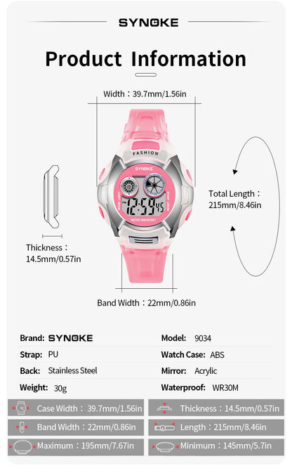 SYNOKE Student Electronic Watch - Waterproof Sports Watch for Children, Glow Multi-Function Digital Watch with 7 Colors Light, Perfect Gift