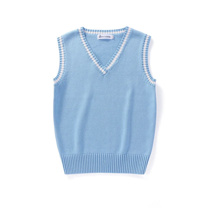 Unisex Sleeveless Sweater Vest – V-Neck Preppy Knitted Jumper for Women & Men, Retro Spring Fashion