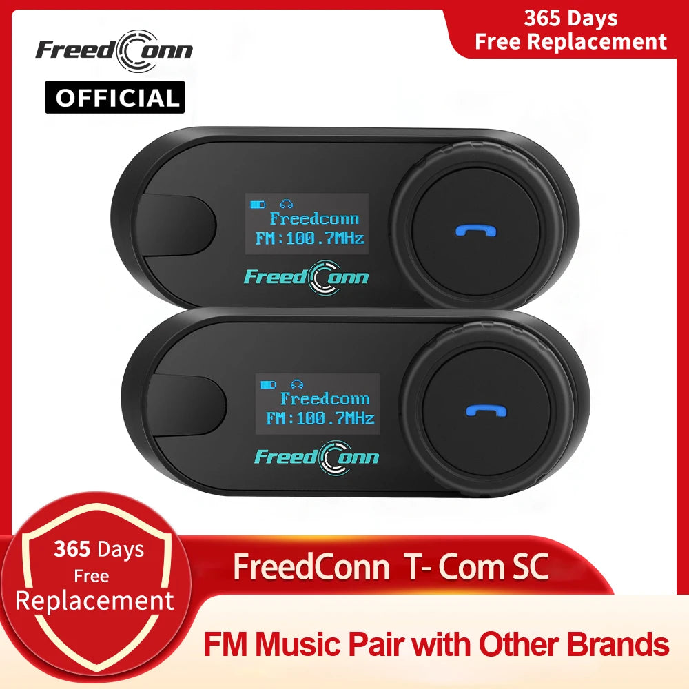 FreedConn Bluetooth Motorcycle Intercom Helmet Headset - Wireless Motorbike Interphone with LCD Screen & FM Earphone