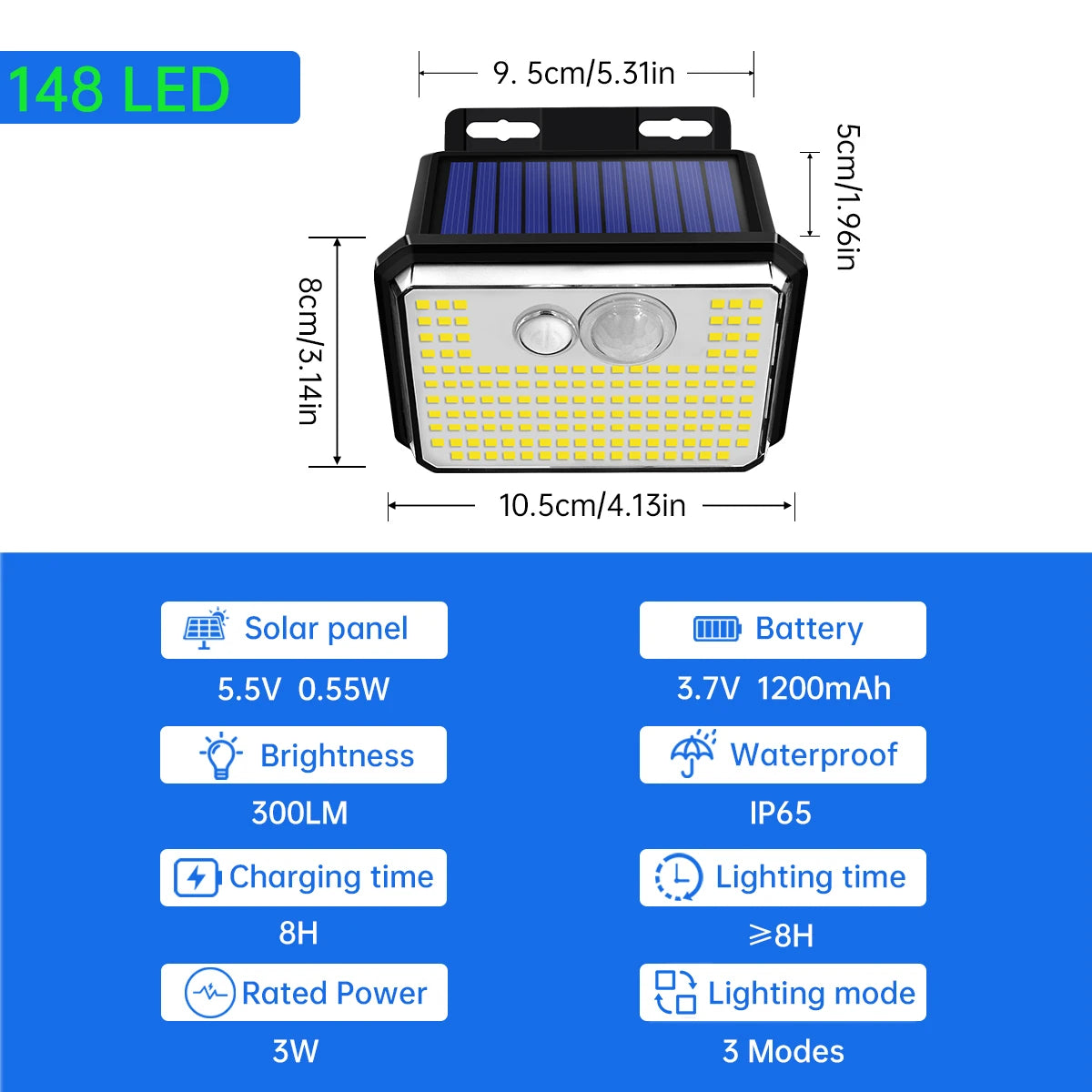 IP65 Waterproof 148 LED Solar Motion Sensor Outdoor Garden Light, Super Bright Wall-Mounted Security Lamp with 3 Lighting Modes