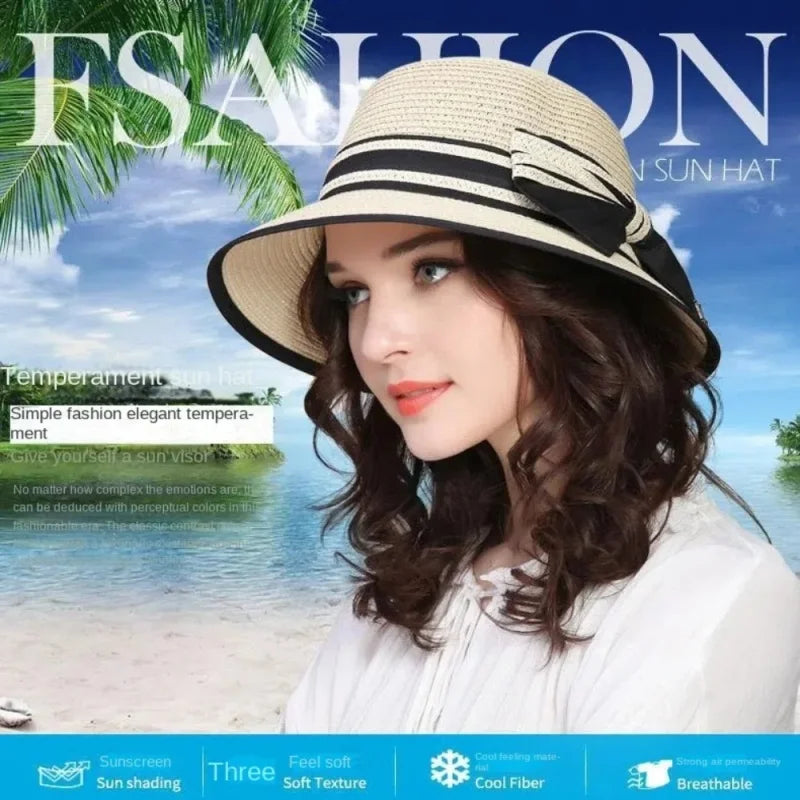 Muchique Women’s Summer Boater Hat – Wide Brim Straw Beach & Travel Hat with Casual Bow