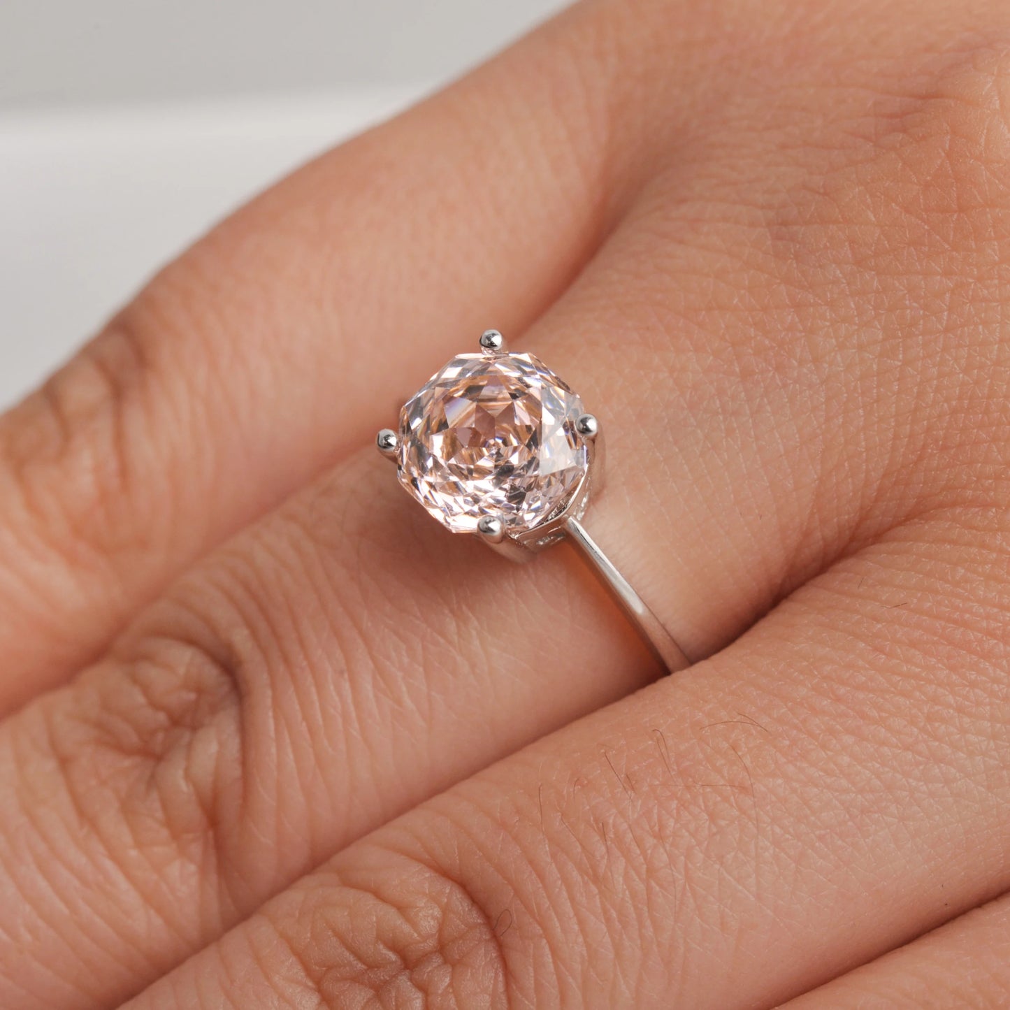 Potiy 2ct Octagon Rose Cut Morganite Pink CZ Solitaire Ring – 925 Sterling Silver Women’s Jewelry Gift with Certificate