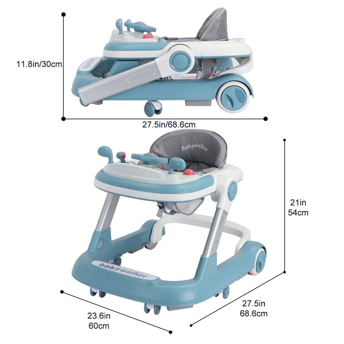 UBRAVOO 2-in-1 Push Walker for Infants & Toddlers – Foldable with Detachable Feeding and Music Trays