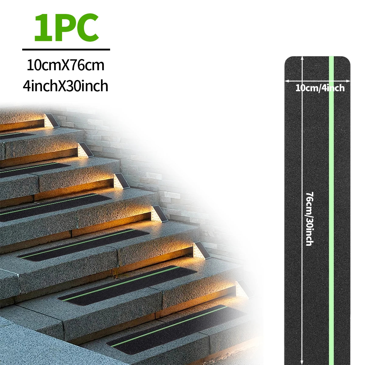 Glow in the Dark Anti-Slip Traction Tape Green Stripe Abrasive Adhesive Stair Tread Safety Grip Tape for Indoor & Outdoor Use