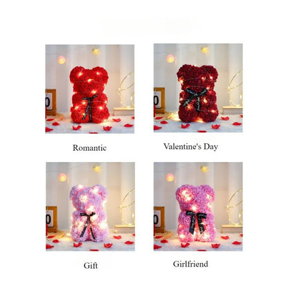 25cm Teddy Bear with Artificial Roses in Box – Romantic Valentine’s Day & Anniversary Gift for Women