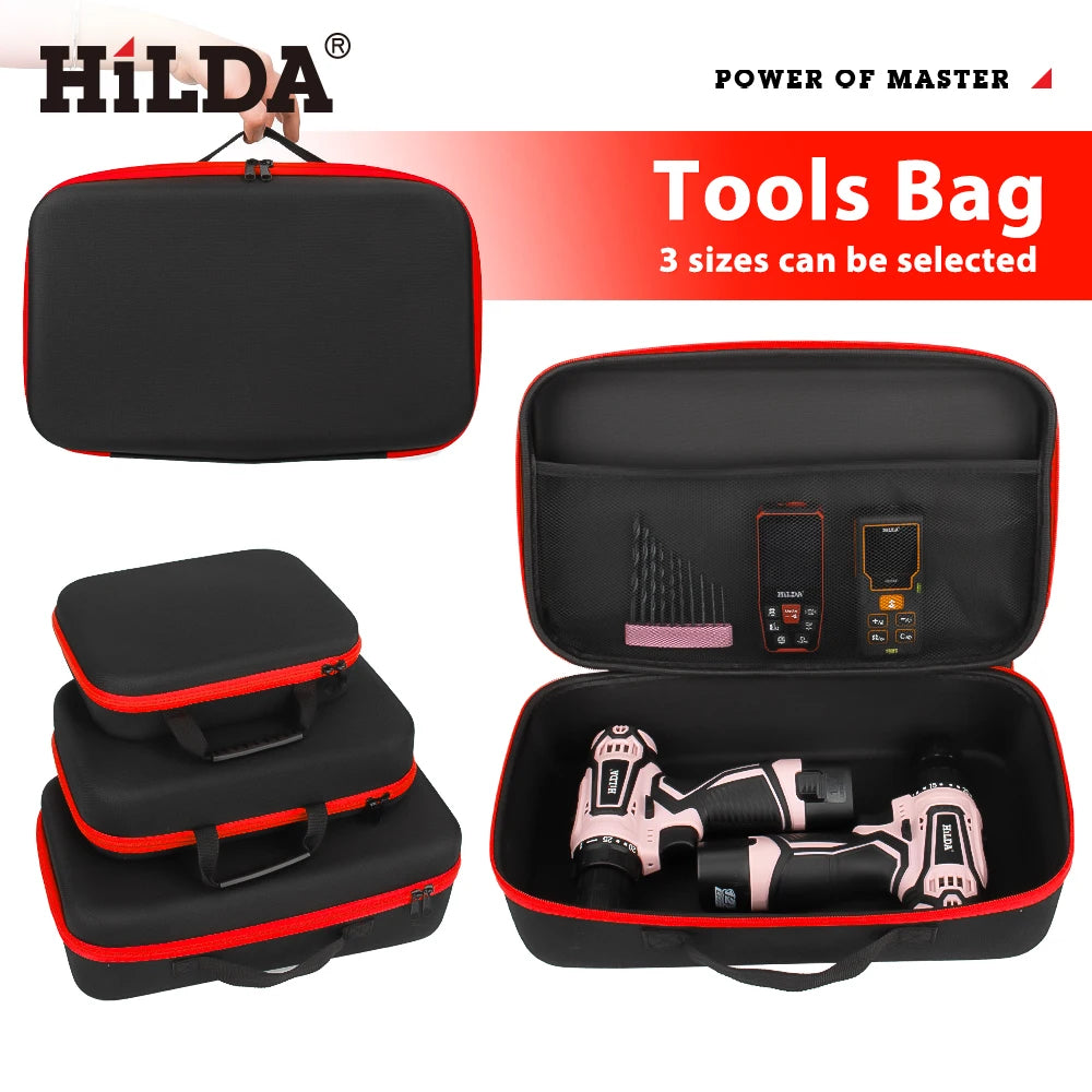 HILDA Large Capacity Waterproof Tools Bag – Electrician Hardware Organizer, 3 Sizes with Red Edges
