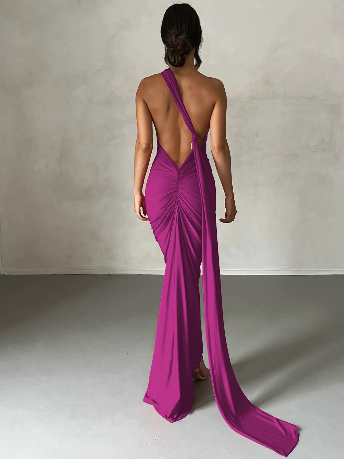 Hugcitar One Shoulder Backless Maxi Dress for Women – Adjustable Scarf Ruched Sexy Elegant Y2K Festival & Streetwear Party Outfit