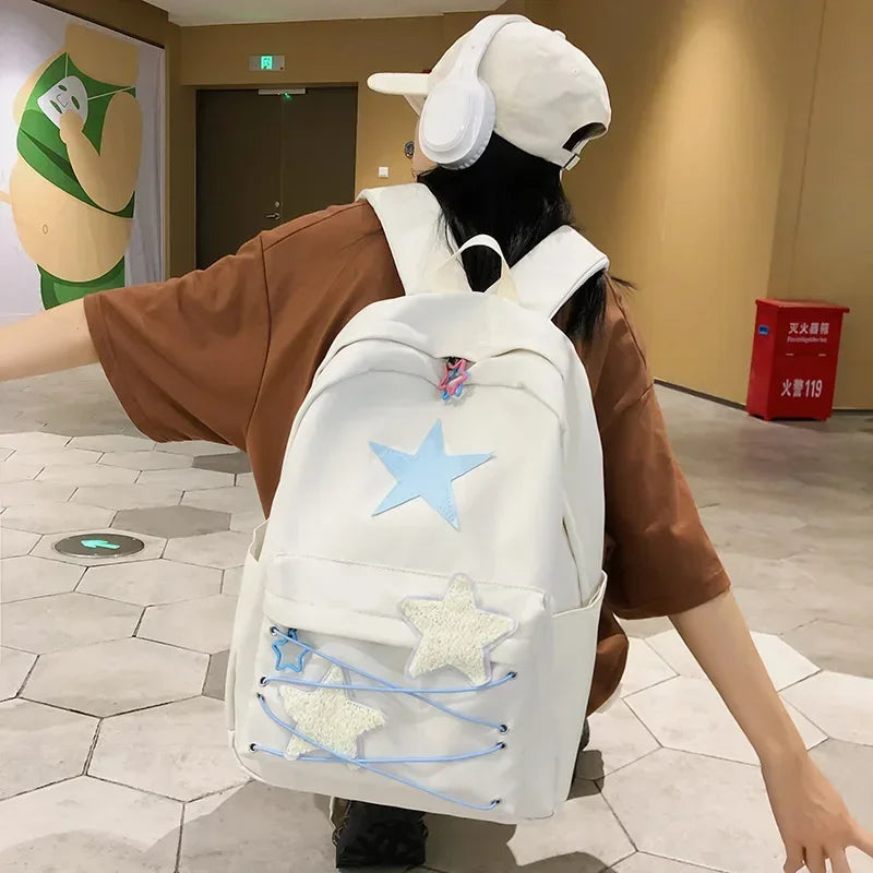 Korean Sweet Star Backpack – High-Capacity Japanese Women’s Streetwear Y2K Aesthetic Schoolbag – Kawaii Backpack for Students