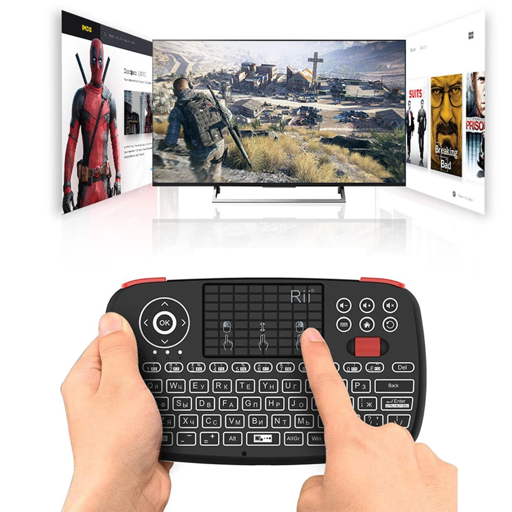 Rii i4 Mini BT Wireless Keyboard with Touchpad - 2.4GHz Backlit Mouse Remote for Windows, Android TV Box, and Smart TV
