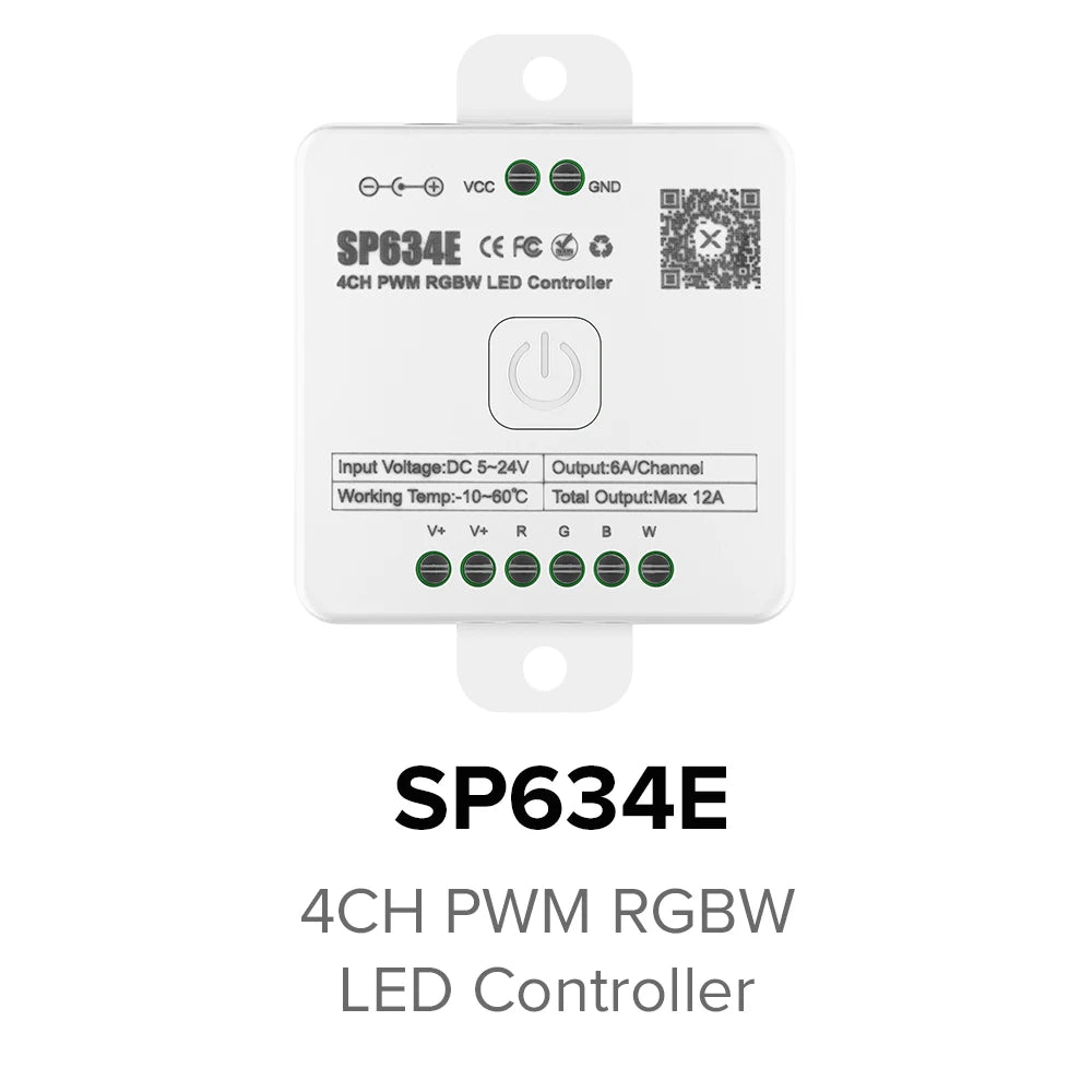 SP630E All-in-One LED Controller 5CH PWM SPI, RGB/RGBW/CCT Music Sync Bluetooth, Compatible with WS2812B WS2811 SK6812 FCOB 5050 5V–24V LED Strip