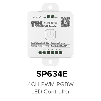 SP630E All-in-One LED Controller 5CH PWM SPI, RGB/RGBW/CCT Music Sync Bluetooth, Compatible with WS2812B WS2811 SK6812 FCOB 5050 5V–24V LED Strip