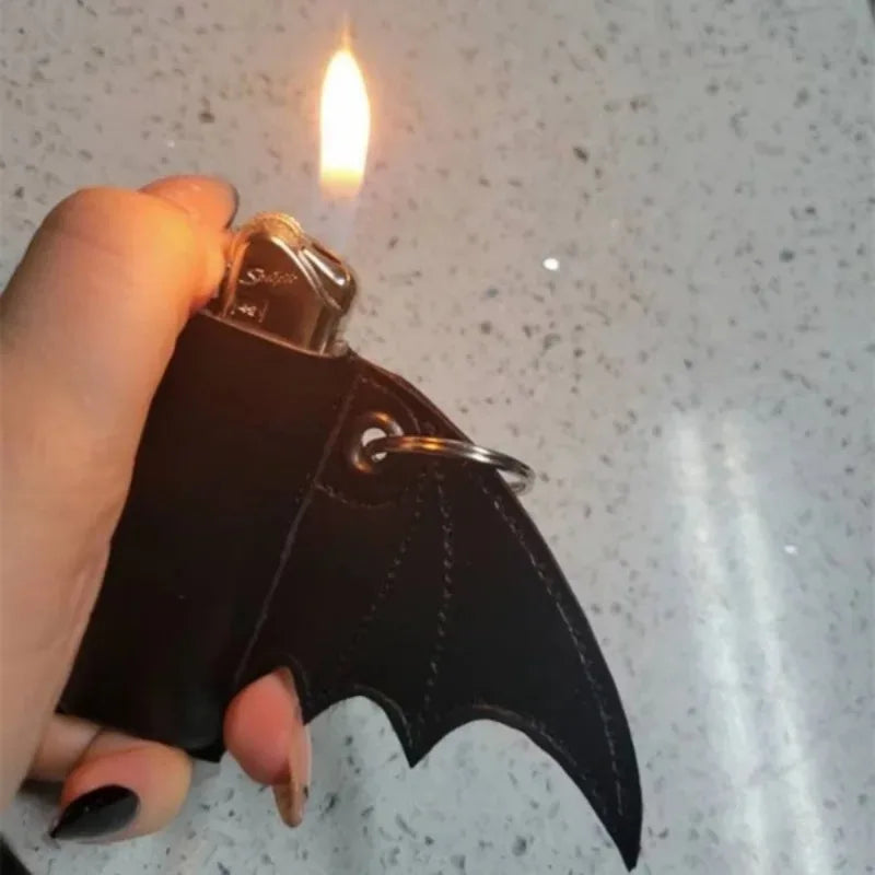 Bat Lip Balm Holder Keychain - PU Leather Wing Design Punk Style Accessory