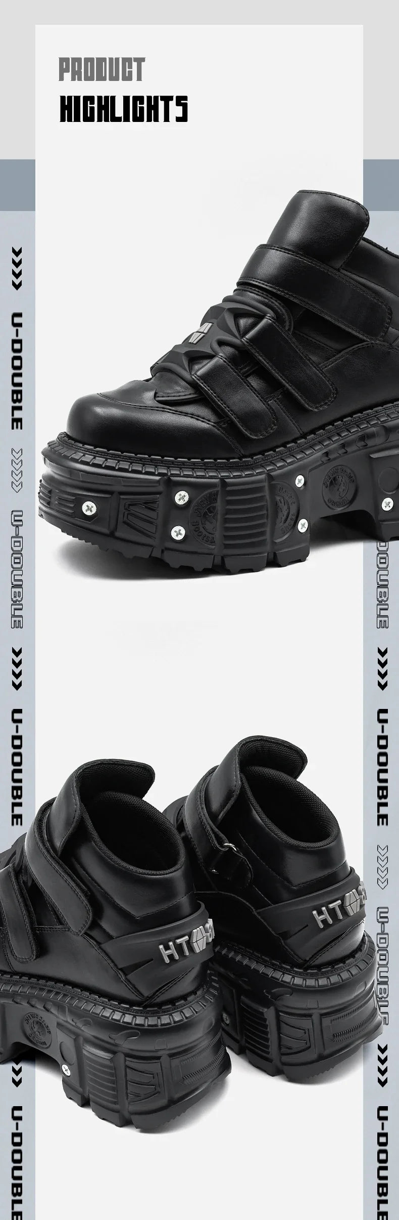 2025 Women’s Punk Gothic Ankle Boots – Lace-Up Platform Shoes with 9CM Heel & Metal Decor