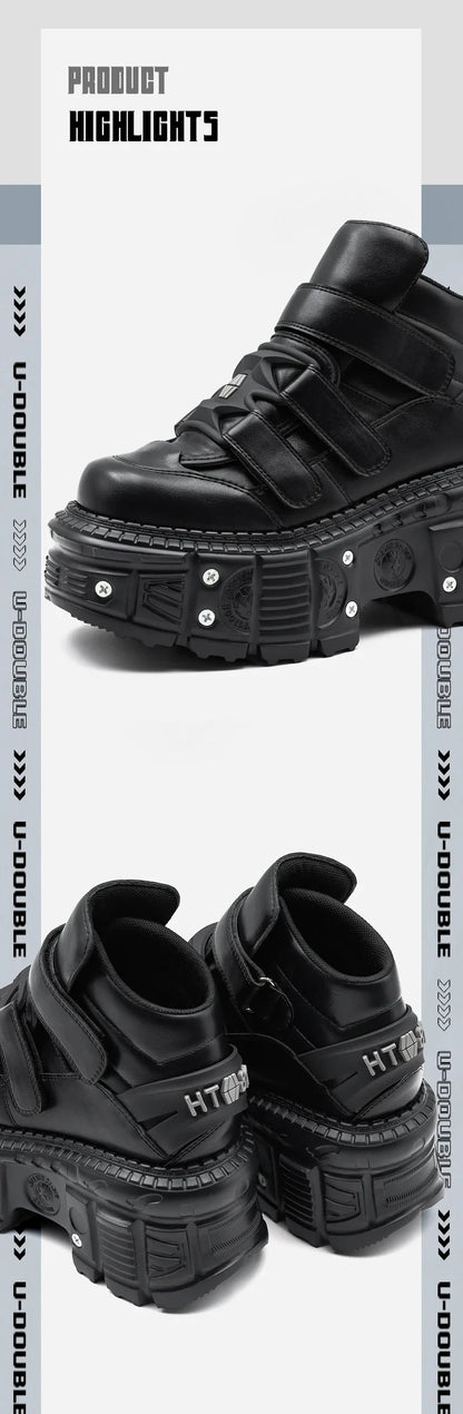 2025 Women’s Punk Gothic Ankle Boots – Lace-Up Platform Shoes with 9CM Heel & Metal Decor