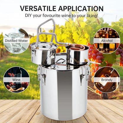 5Gal/19L Stainless Steel Water & Alcohol Distiller – Home Brewing Kit with Built-in Thermometer, Copper Tube, and Water Pump