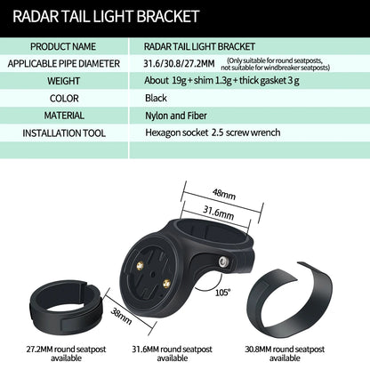 CYCLAMI Bicycle Lamp Mount — Bike Seatpost Bracket & Taillight Holder for Garmin Varia Radar RVR315, RTL510/515/500