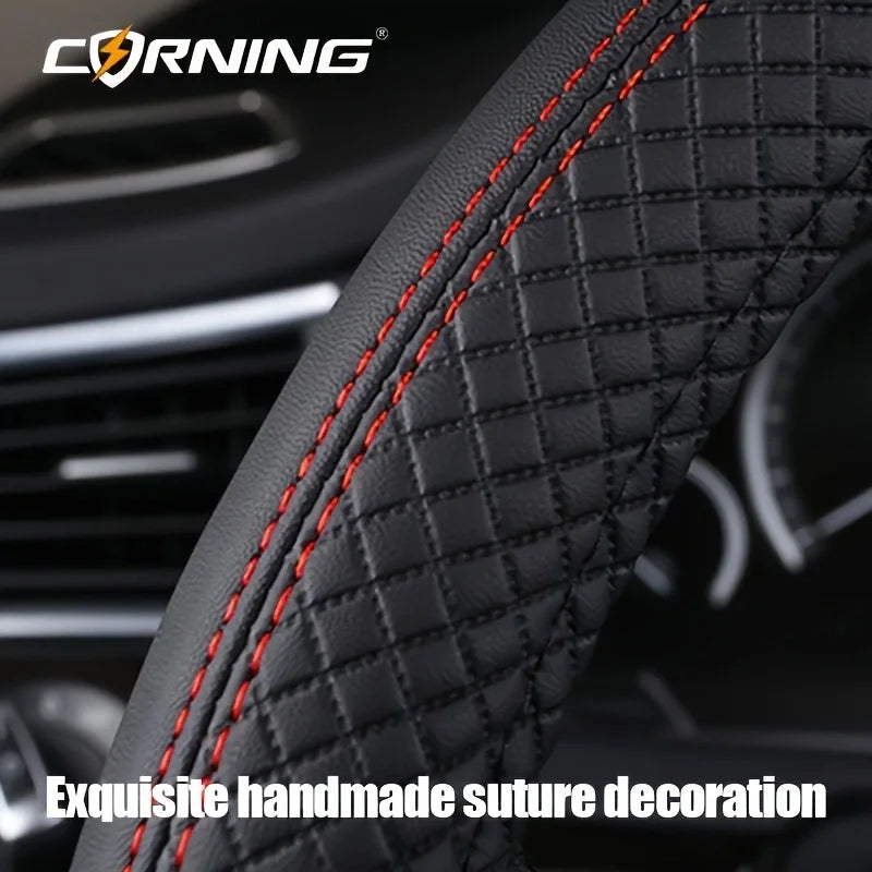 38cm PU Leather Steering Wheel Cover — Anti-Slip, Breathable Fiber Braid, Universal Car Accessory
