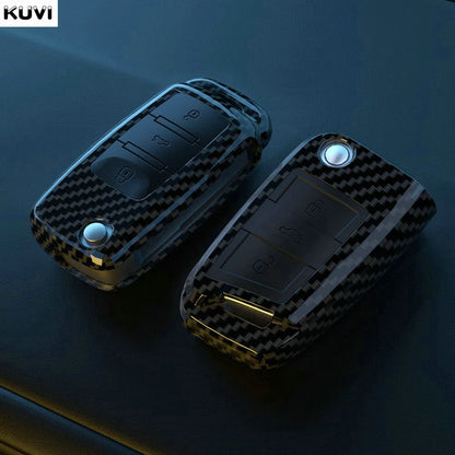 Carbon Fiber ABS Car Key Cover Case for VW Volkswagen – Fits Polo, Tiguan, Passat, Golf 7, Jetta, Skoda, Kodiaq, Superb, Octavia, Seat
