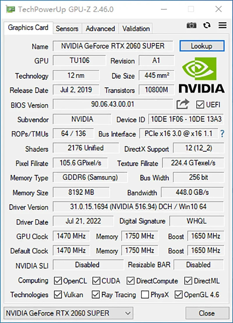 MLLSE RTX 2060 Super 8GB Gaming Graphics Card — GDDR6 256-Bit, 8-Pin PCIe 3.0x16 for High-Performance Gaming