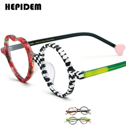 FONEX HEPIDEM Acetate Eyeglass Frames - Retro Round Vintage Eyewear for Men & Women