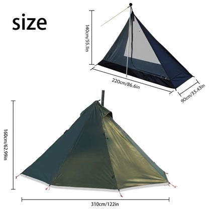 Camping Hot Tent with Chimney Window – Ultralight Tipi Teepee Pyramid Tent, Double Layer Bushcraft Shelter for 1 Person
