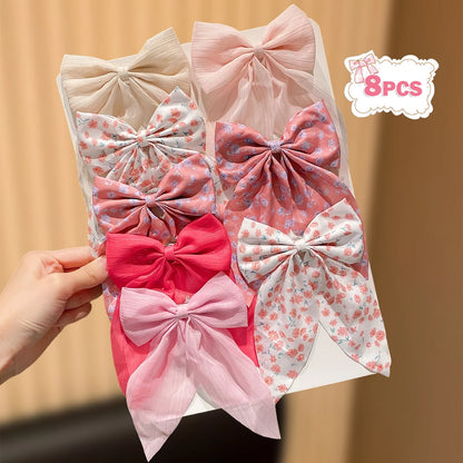 8pcs Pink Bow Hair Clips - Sweet Women’s Hair Accessories for Everyday Wear, Dates, and Gifts