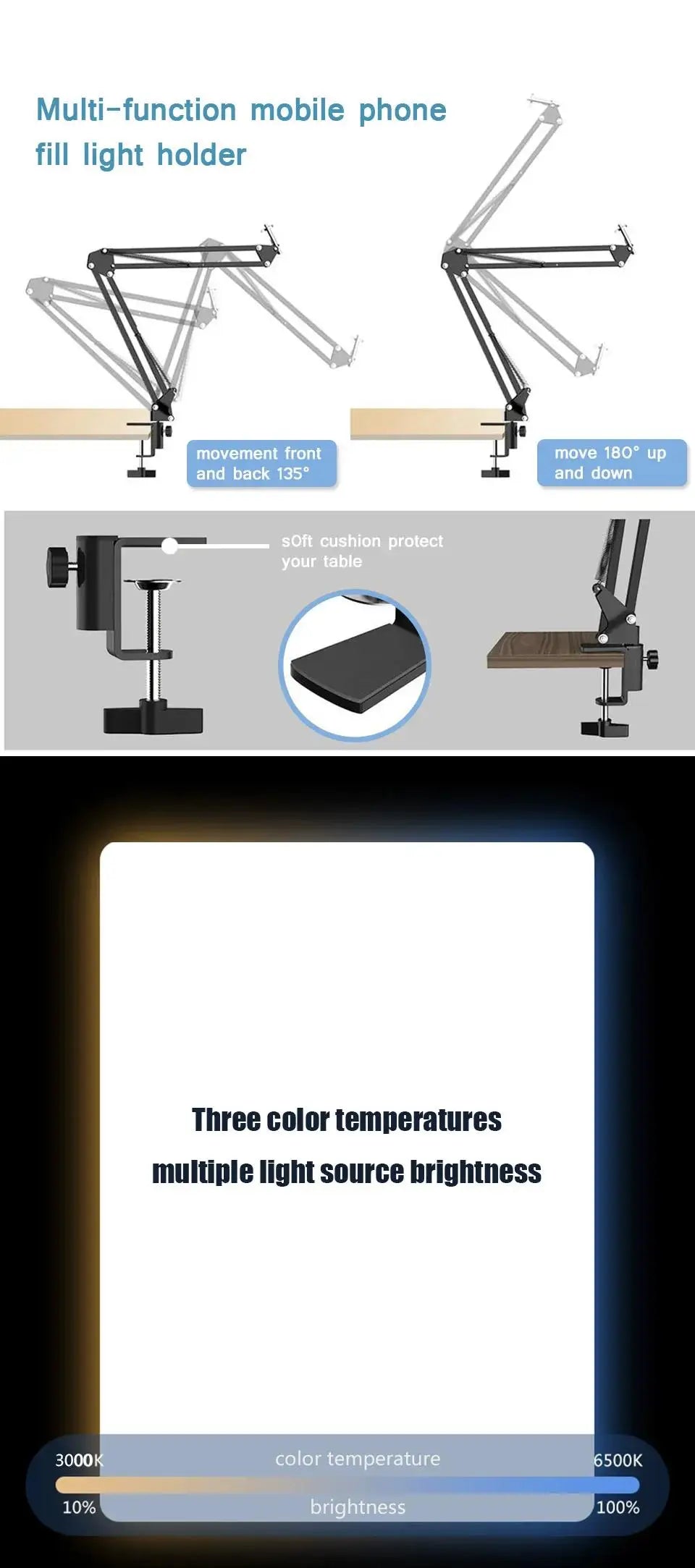 LED Photography Light with Scissor Arm Stand - Selfie & Conference Lighting, Photo Studio Lamp for Zoom & YouTube Live Streaming