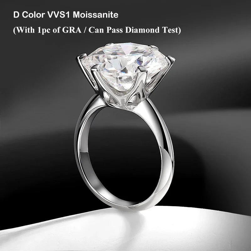 EWYA GRA Certified D Color Moissanite Solitaire Engagement Ring 0.5–10CT — 925 Sterling Silver Bridal Wedding Band for Women