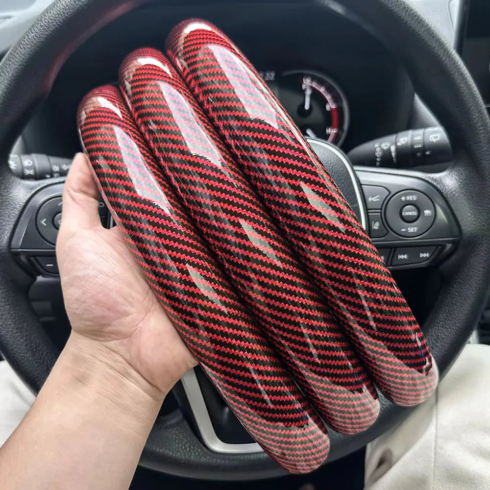 3-Piece Carbon Fiber Silicone Steering Wheel Cover Set – Non-Slip Round Wheel Protectors with Leather-Style Finish for Cars